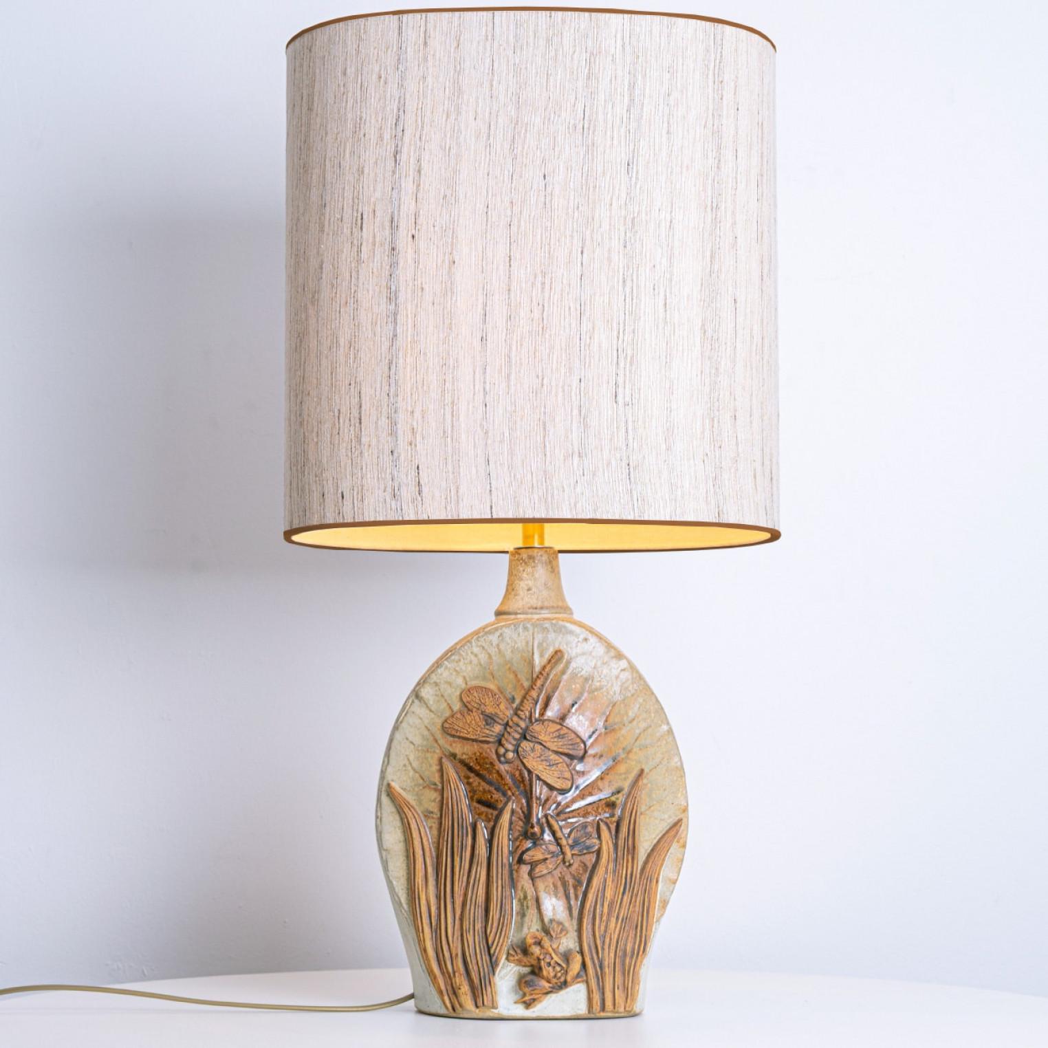 Oval Ceramic B. Rooke Table Lamp, New Beige Lampshade by R. Houben, 1970 Bon état - En vente à Rijssen, NL