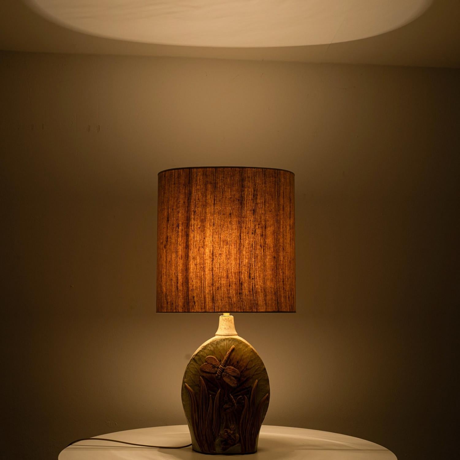 Céramique Oval Ceramic B. Rooke Table Lamp, New Beige Lampshade by R. Houben, 1970 en vente