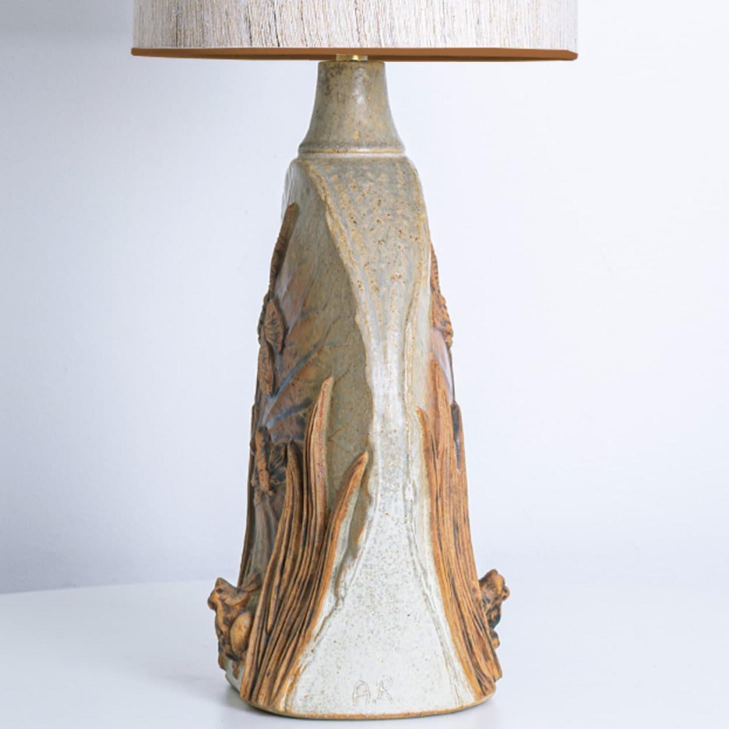 Oval Ceramic B. Rooke Table Lamp, New Beige Lampshade by R. Houben, 1970 en vente 1
