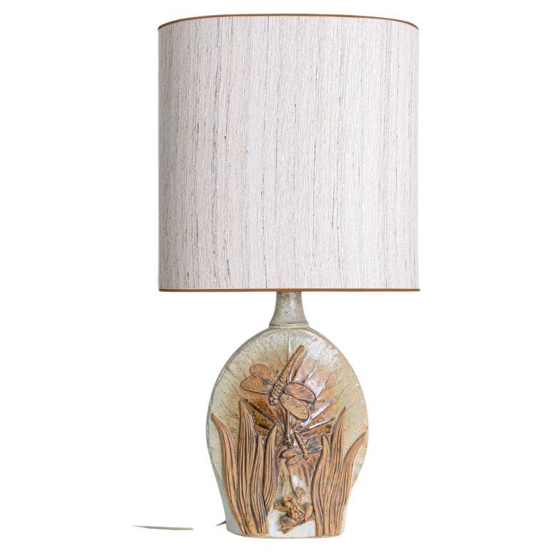 Oval Ceramic B. Rooke Table Lamp, New Beige Lampshade by R. Houben, 1970