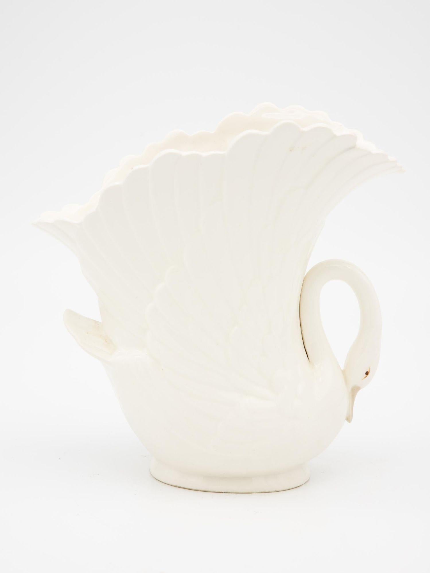 20th Century Oval Ceramic Bisque Swan Vase, USA Late 20th C. For Sale