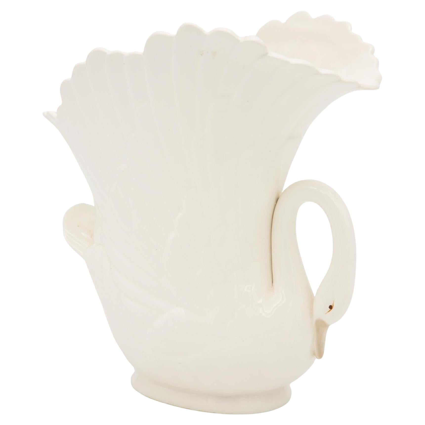 Oval Ceramic Bisque Swan Vase, USA Late 20th C. For Sale