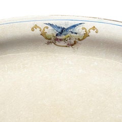 Oval Ceramic Bluebird Chinaware Serving Platter in Cream with Gold Trim - 1920s