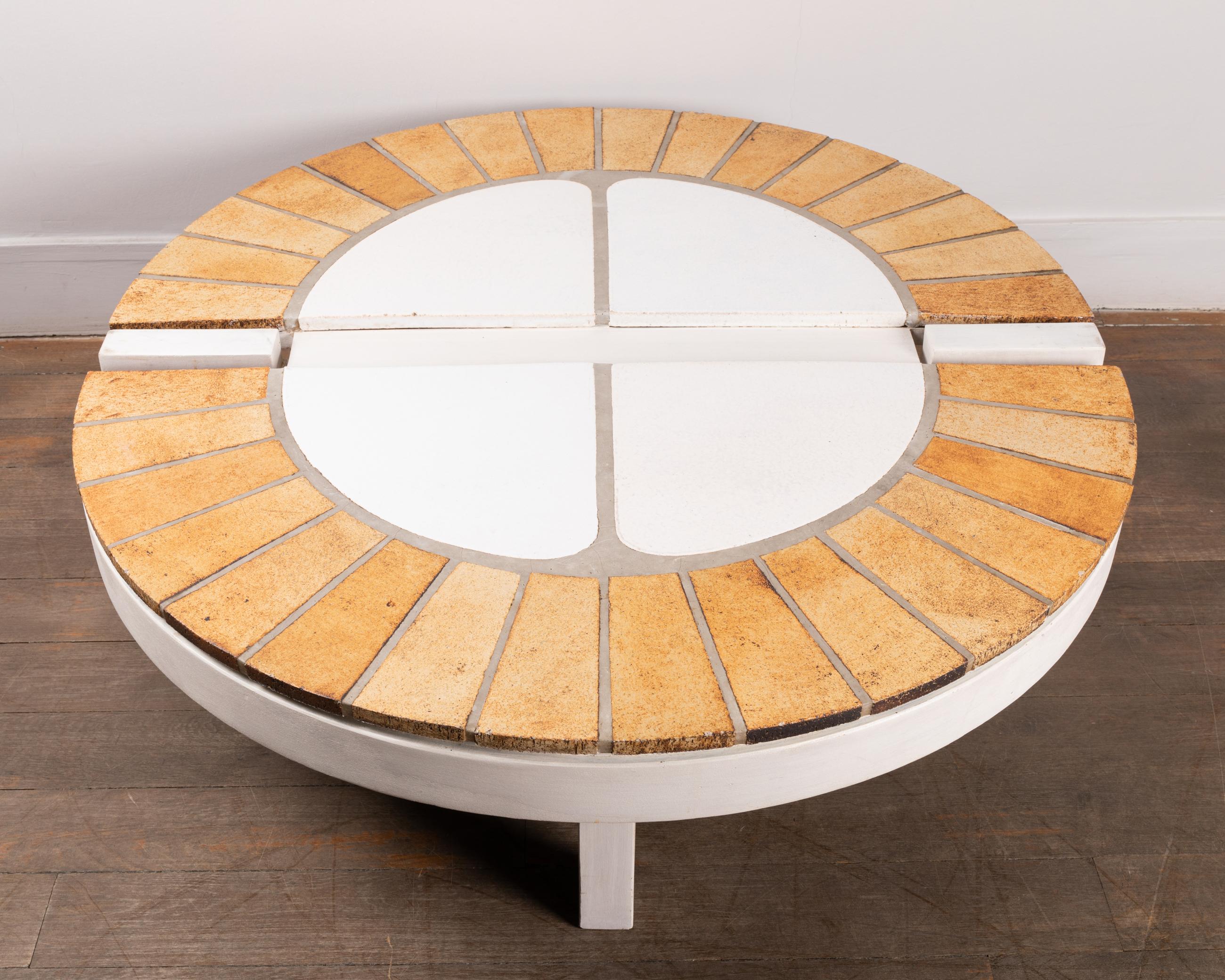 Wood Oval Ceramic Coffee Table by Roger Capron, Vallauris, 1960's