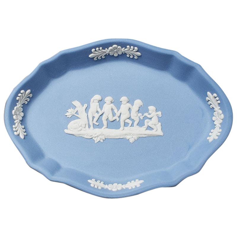Oval Ceramic Jasper Vide Poche Ring Dish in Wedgwood Blue, England