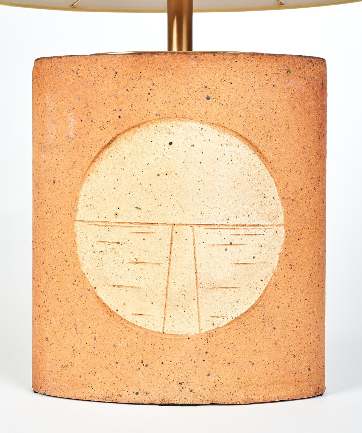 Mid-Century Modern Two Oval Ceramic Lamp with Incised Geometric Motif, France 1970s For Sale