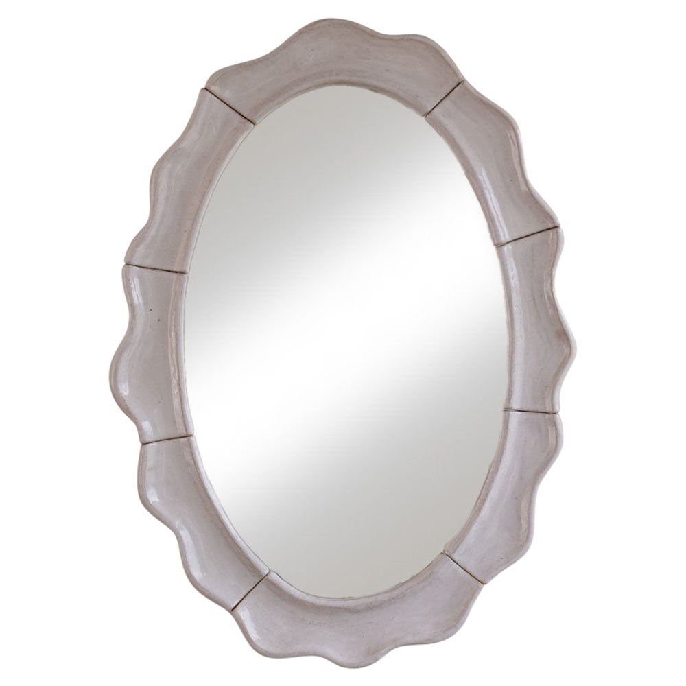 Oval Ceramic Scalloped Mirror For Sale