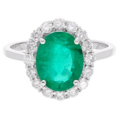 Ovaler zertifizierter Smaragd SI/H Halo Diamant-Verlobungsring 18 Karat Weißgold