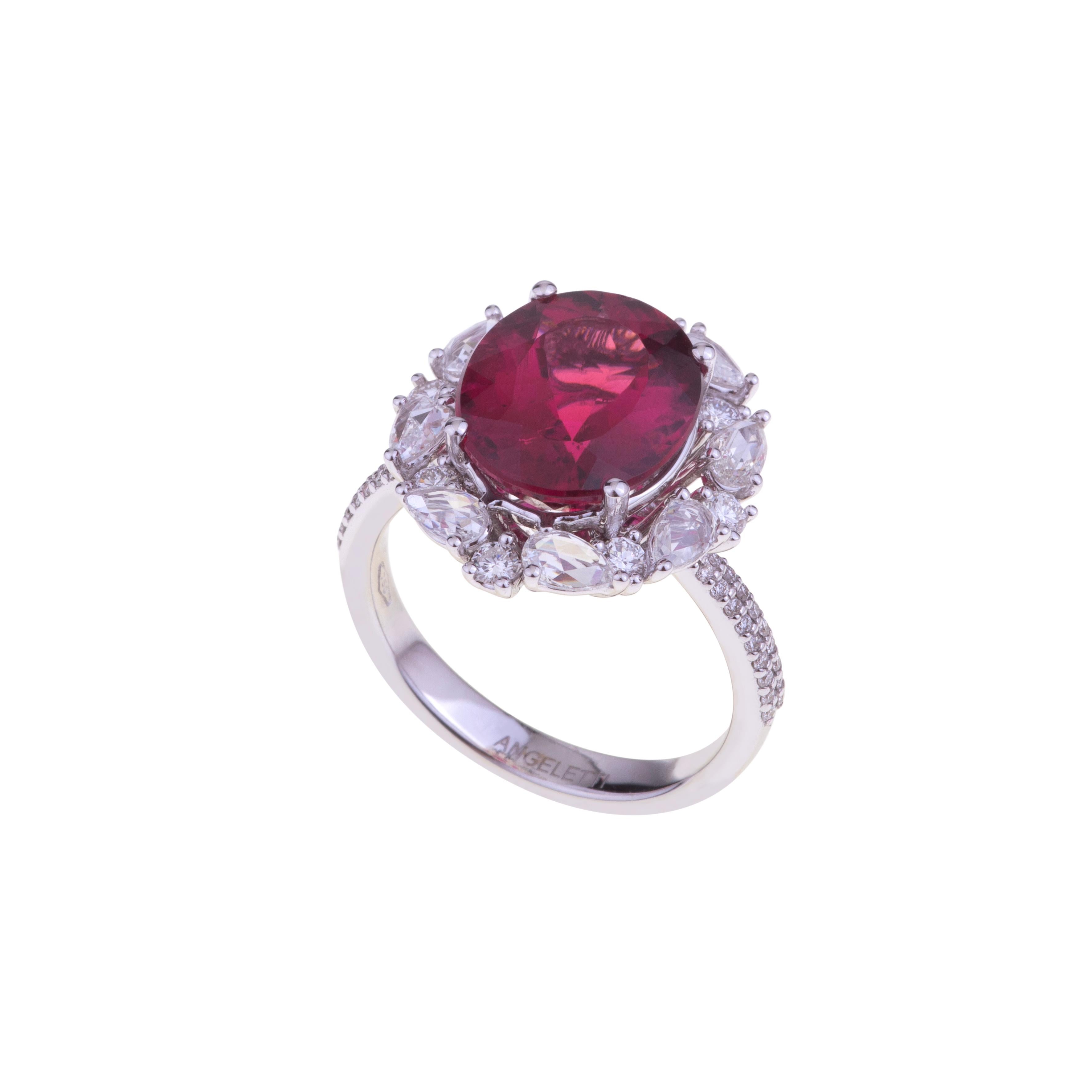 Contemporary Oval Certified Rubellite Ring White Gold with Diamonds For Sale