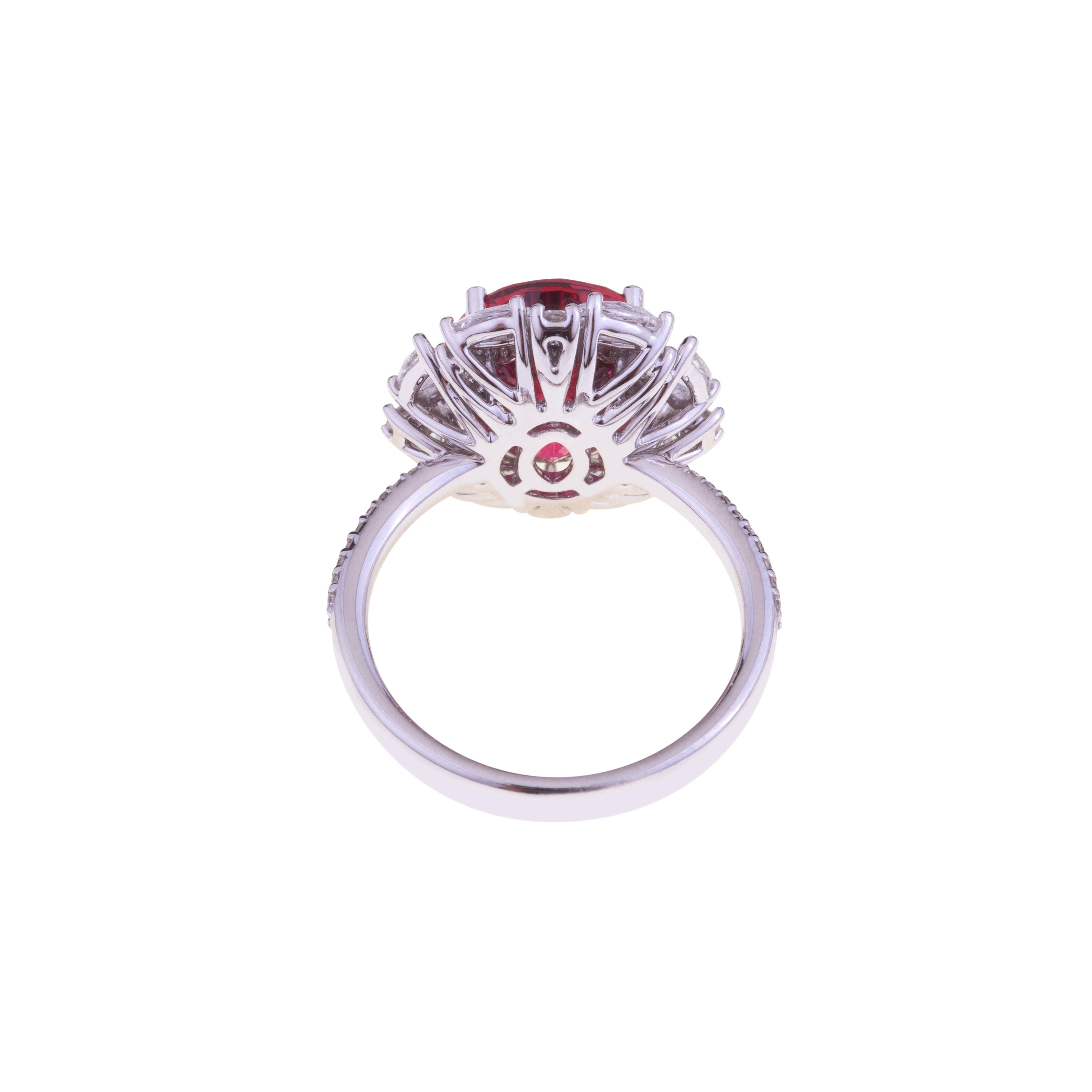 Oval Cut Oval Certified Rubellite Ring White Gold with Diamonds For Sale