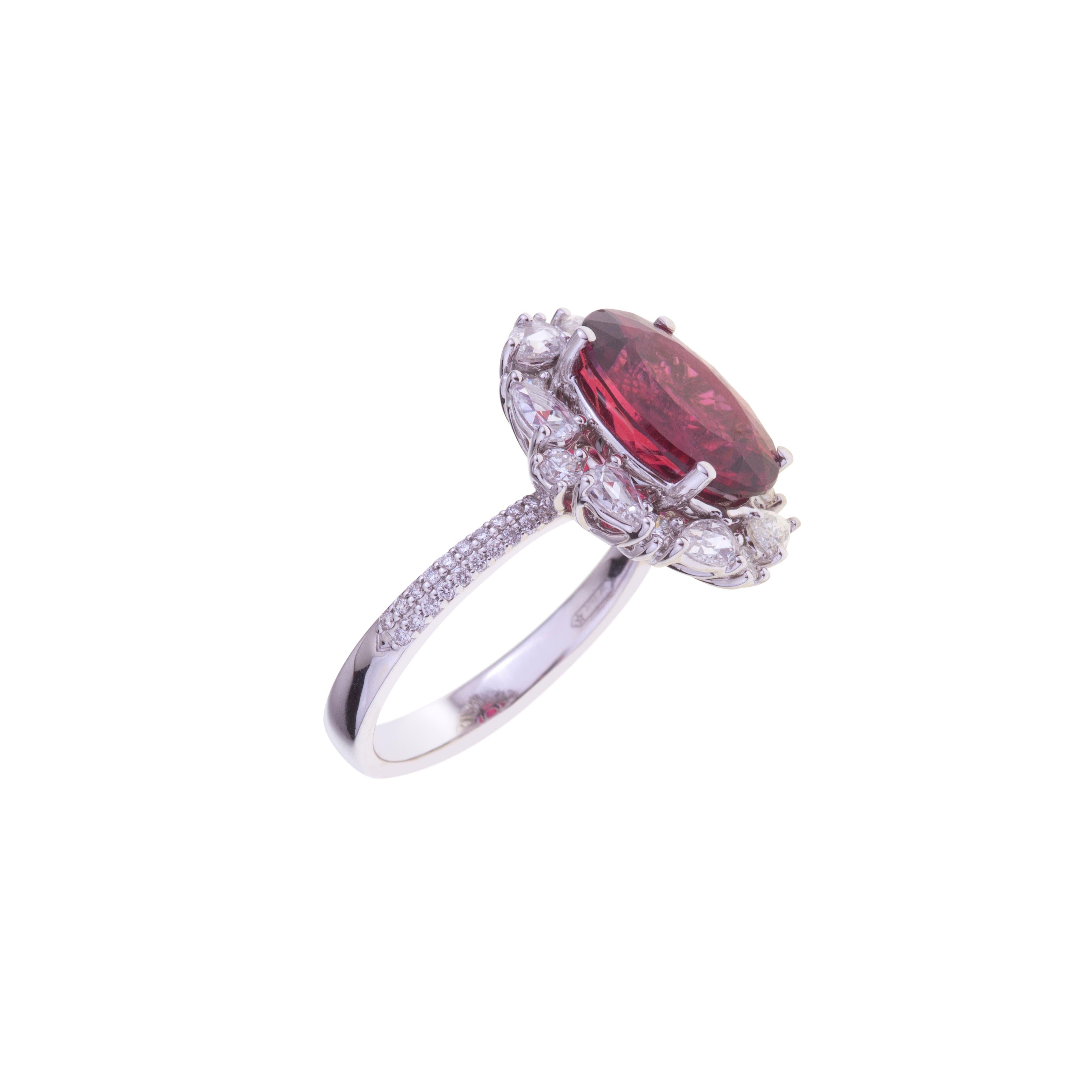 Women's Oval Certified Rubellite Ring White Gold with Diamonds For Sale