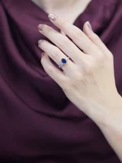 Oval Ceylon Sapphire and Baguette Diamond Engagement Ring in 14K White Gold
