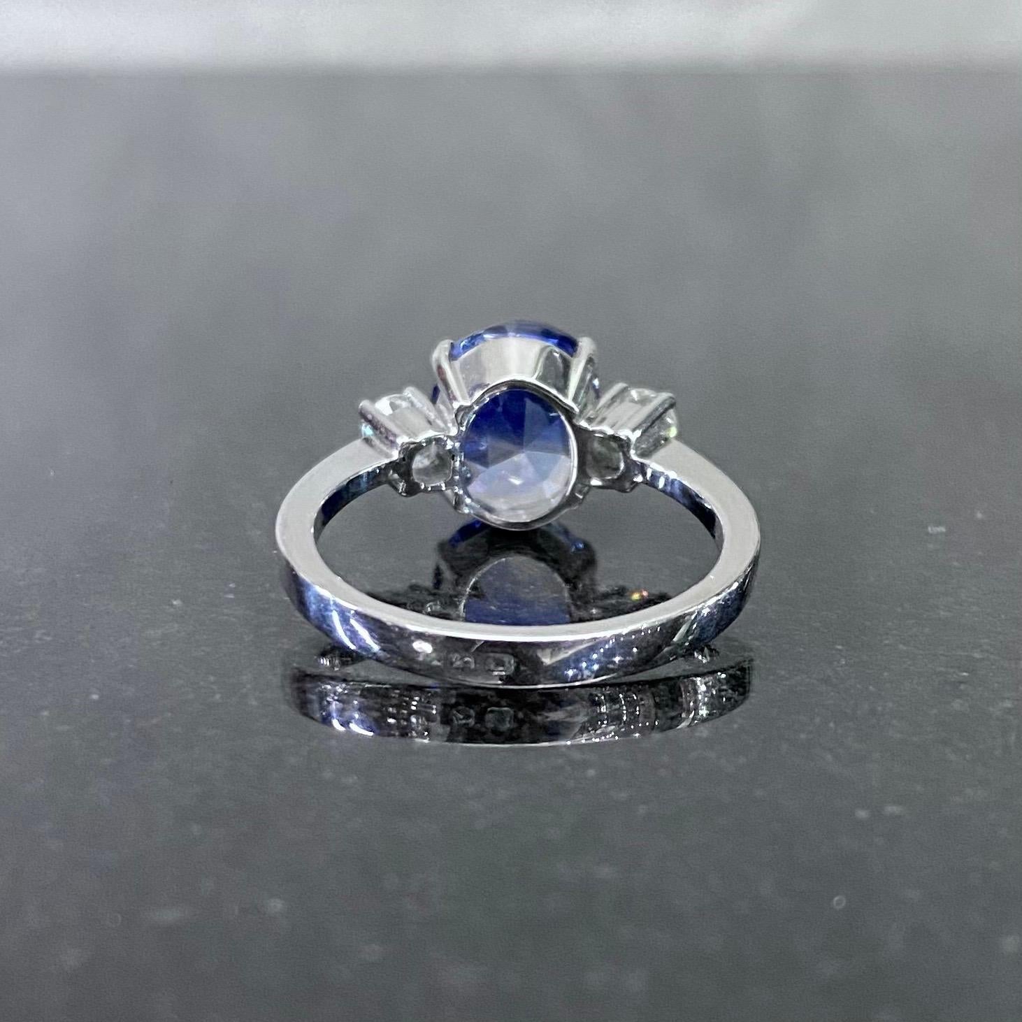 Women's Oval Ceylon Sapphire Round Diamond Three Stone Engagement Ring White Gold For Sale