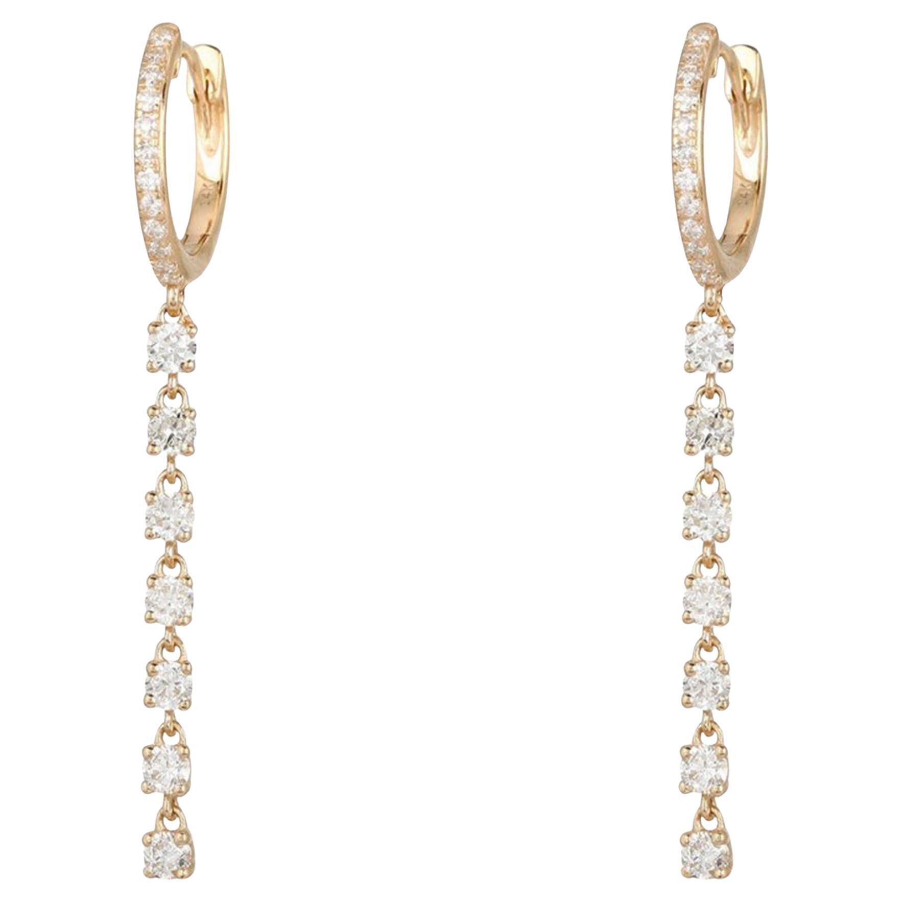 Oval Chain Link Diamond 14K (or 18k upon request) Yellow Gold Drop Earrings For Sale