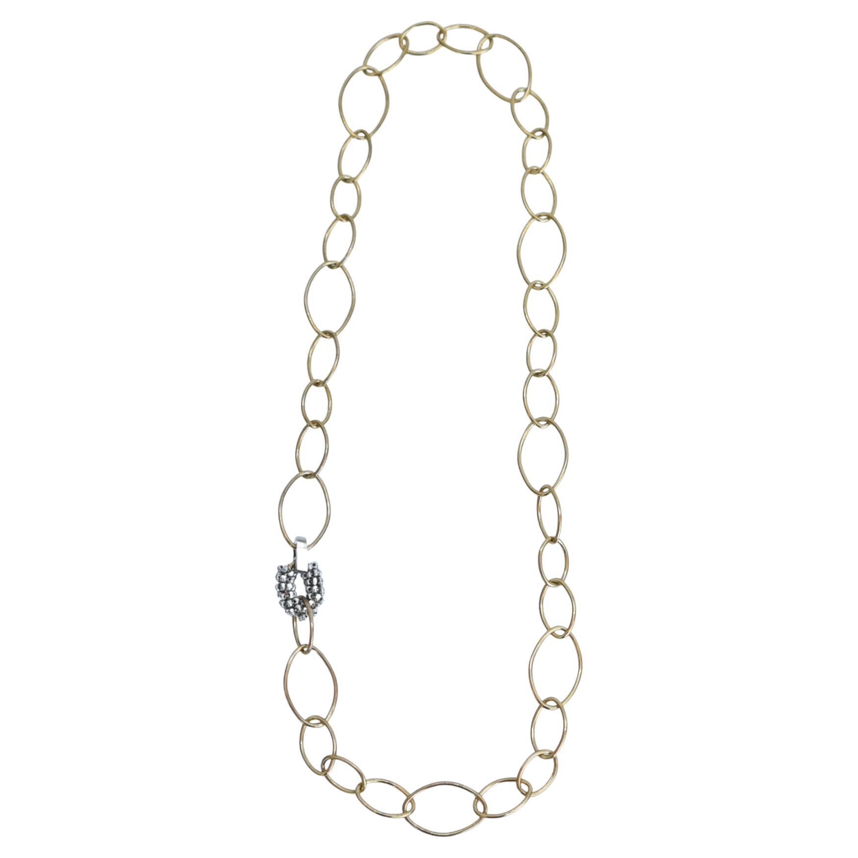 oval chain short necklece  / vintage jewelry , 1970's vintage parts
