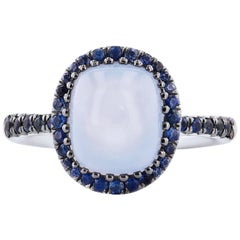 Oval Chalcedony and Sapphire White Gold Ring