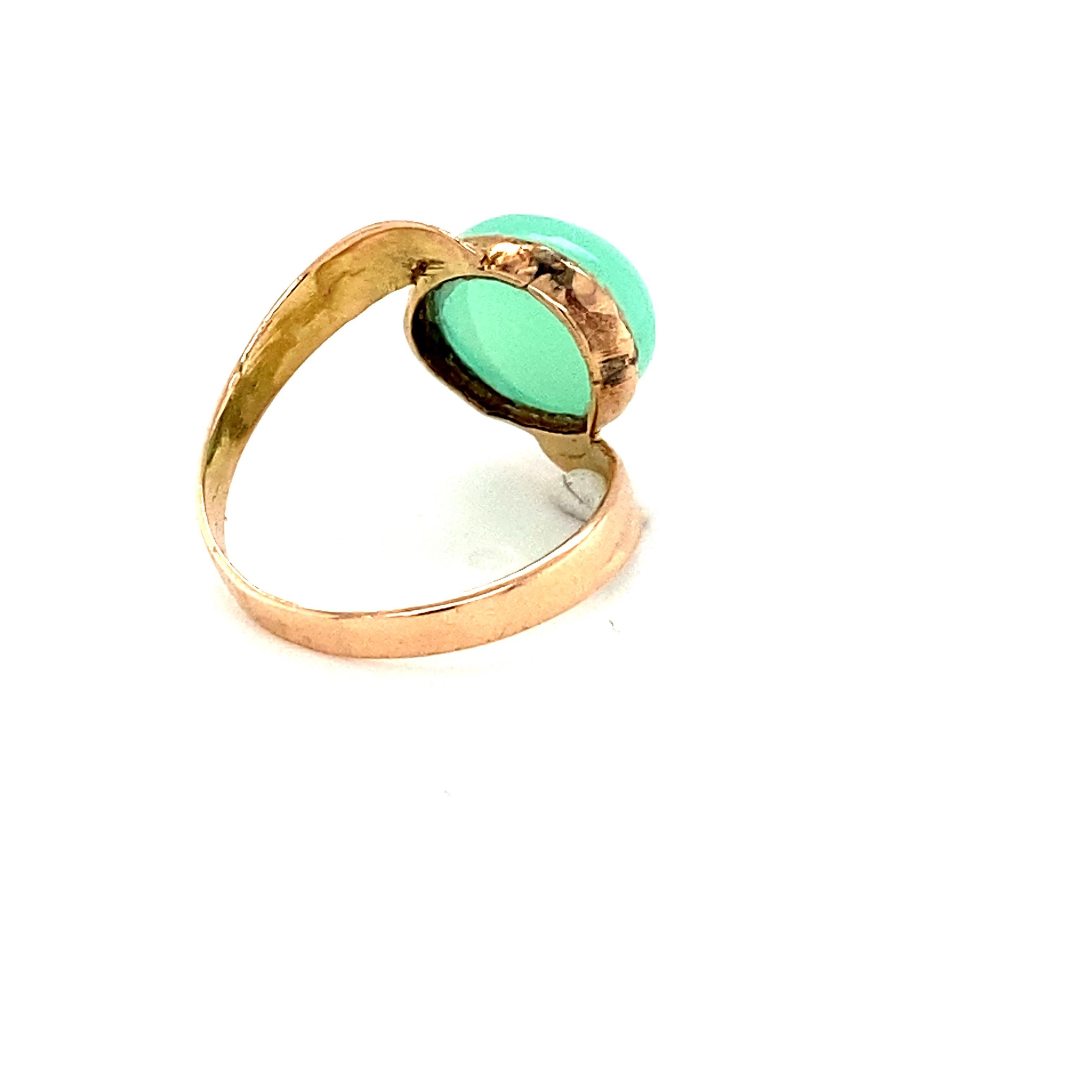 Oval Chalcedony Yellow Gold Solitaire Ring For Sale 2