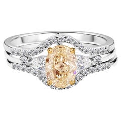 1,32 Karat Oval Champagner Diamant-Brautring in 18K Weißgold Feiner Schmuck