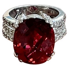 Oval Checker Top Rubellite Tourmaline 18 Karat White Gold Ring