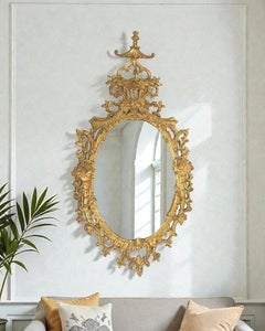 Oval Chinese Chippendale Style Giltwood Mirror