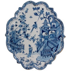 Oval Chinoiserie Plaque in Blue and White Dutch Delftware