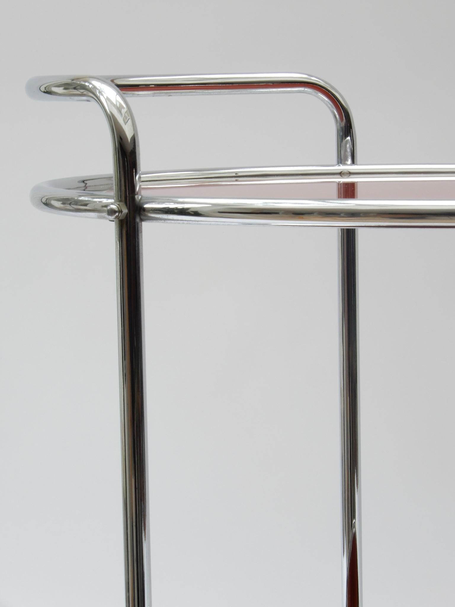 Oval Chrome and Rust Glass Mirrored Bar Cart, 1950s For Sale 4