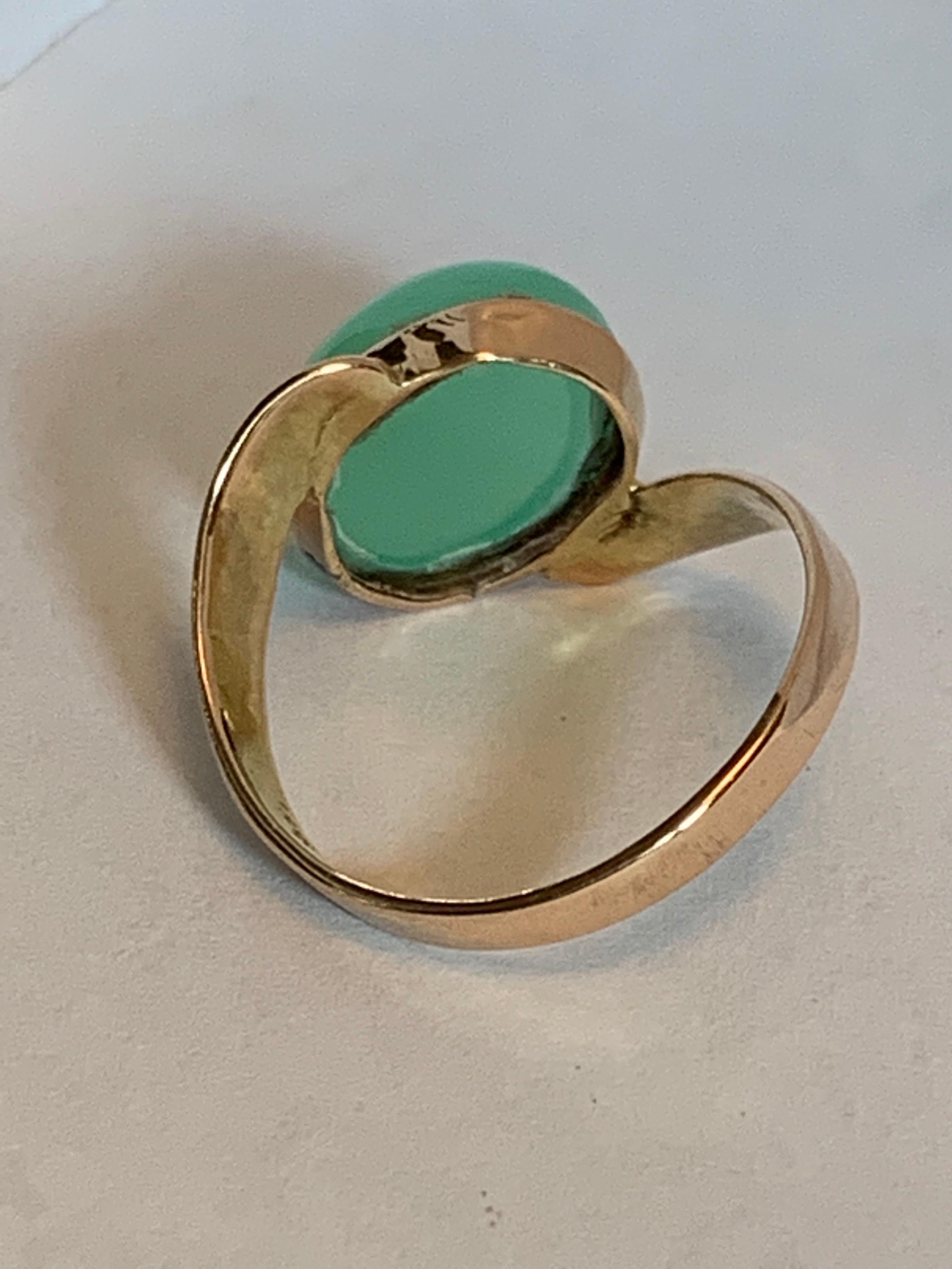 Women's Oval Chrysoprase Set in 14 Karat Gold Ring For Sale