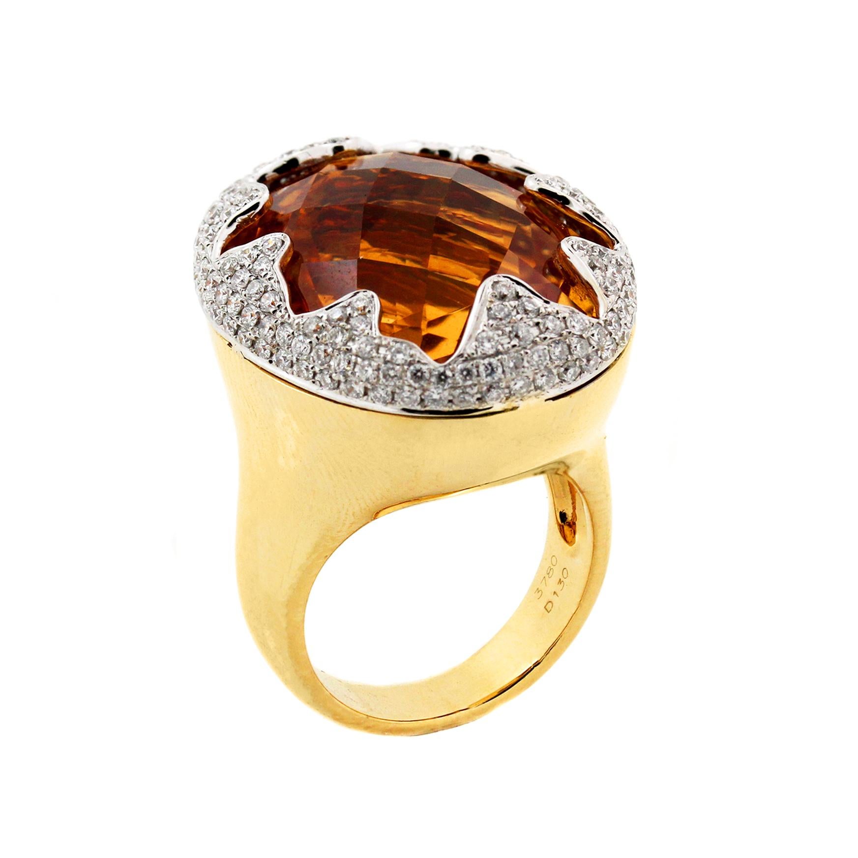 Oval Citrine 18 Karat Yellow Gold and Diamond Large Cocktail Ring In Excellent Condition For Sale In Boca Raton, FL