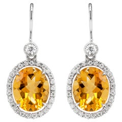 Oval Citrine and Diamond 18 Carat White Gold Drop Earrings