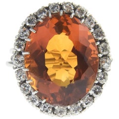 Oval Citrine and Diamond Platinum Cocktail Ring