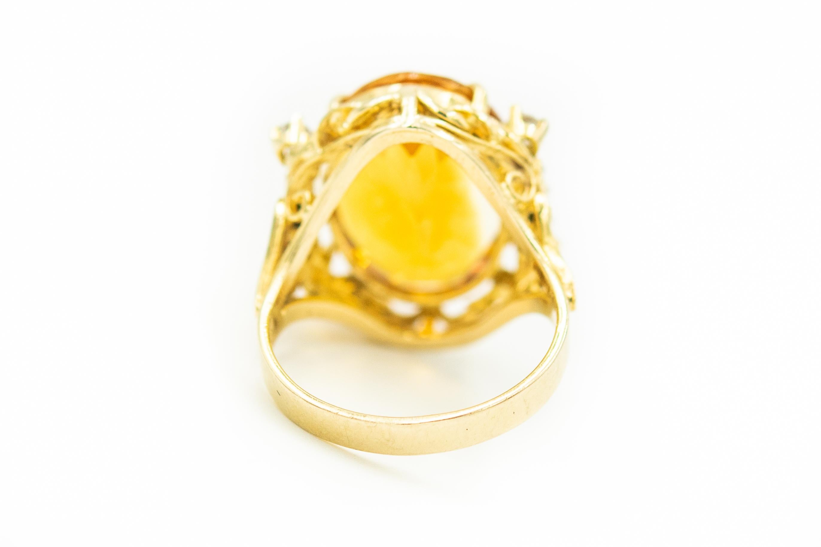Oval Cut Oval Citrine and Diamond Yellow Gold Cocktail Ring For Sale