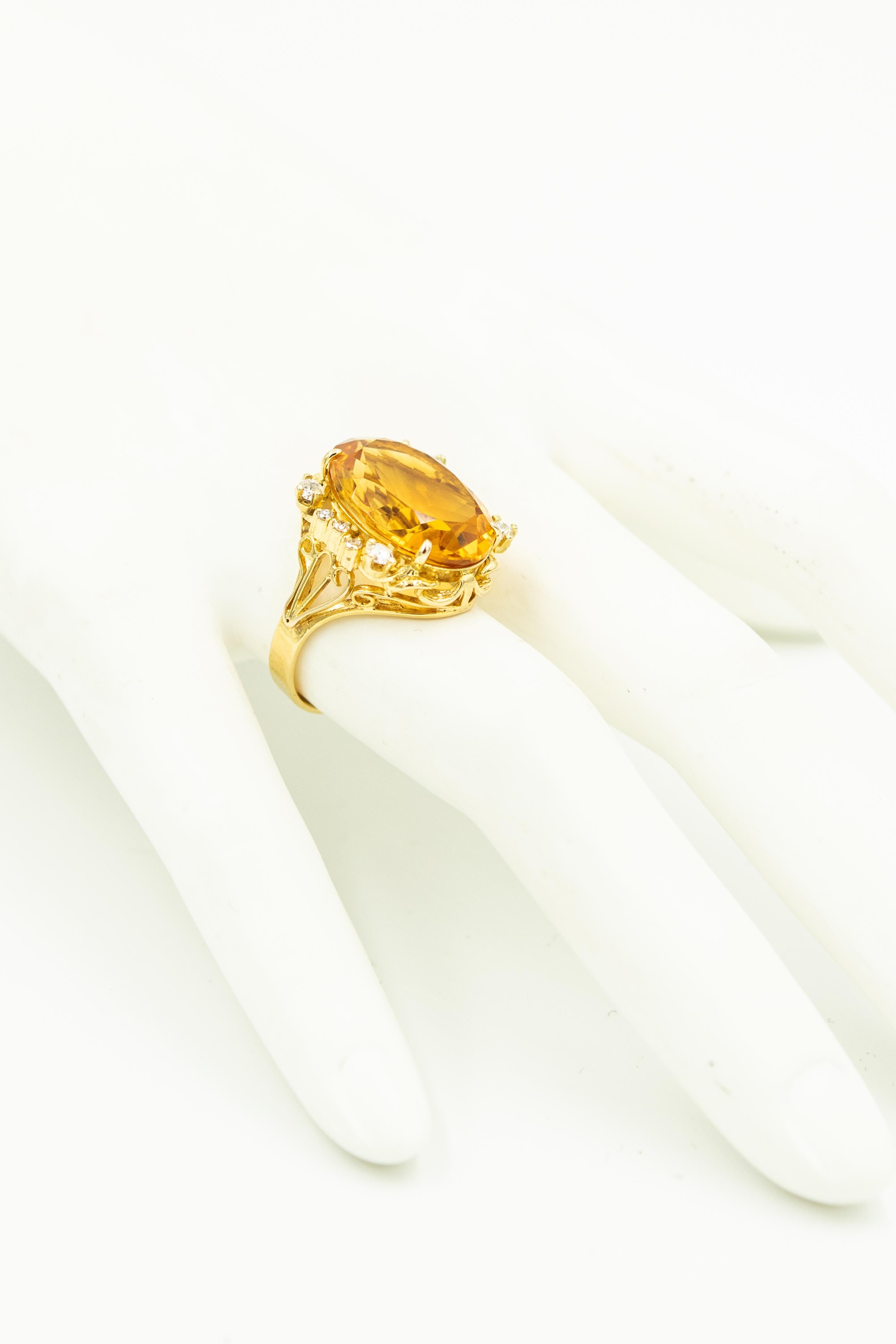 Women's or Men's Oval Citrine and Diamond Yellow Gold Cocktail Ring For Sale