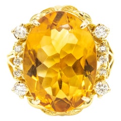 Oval Citrine and Diamond Yellow Gold Cocktail Ring