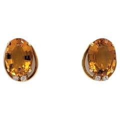 Oval Citrine and White Diamond Earrings in 18K Yellow Gold