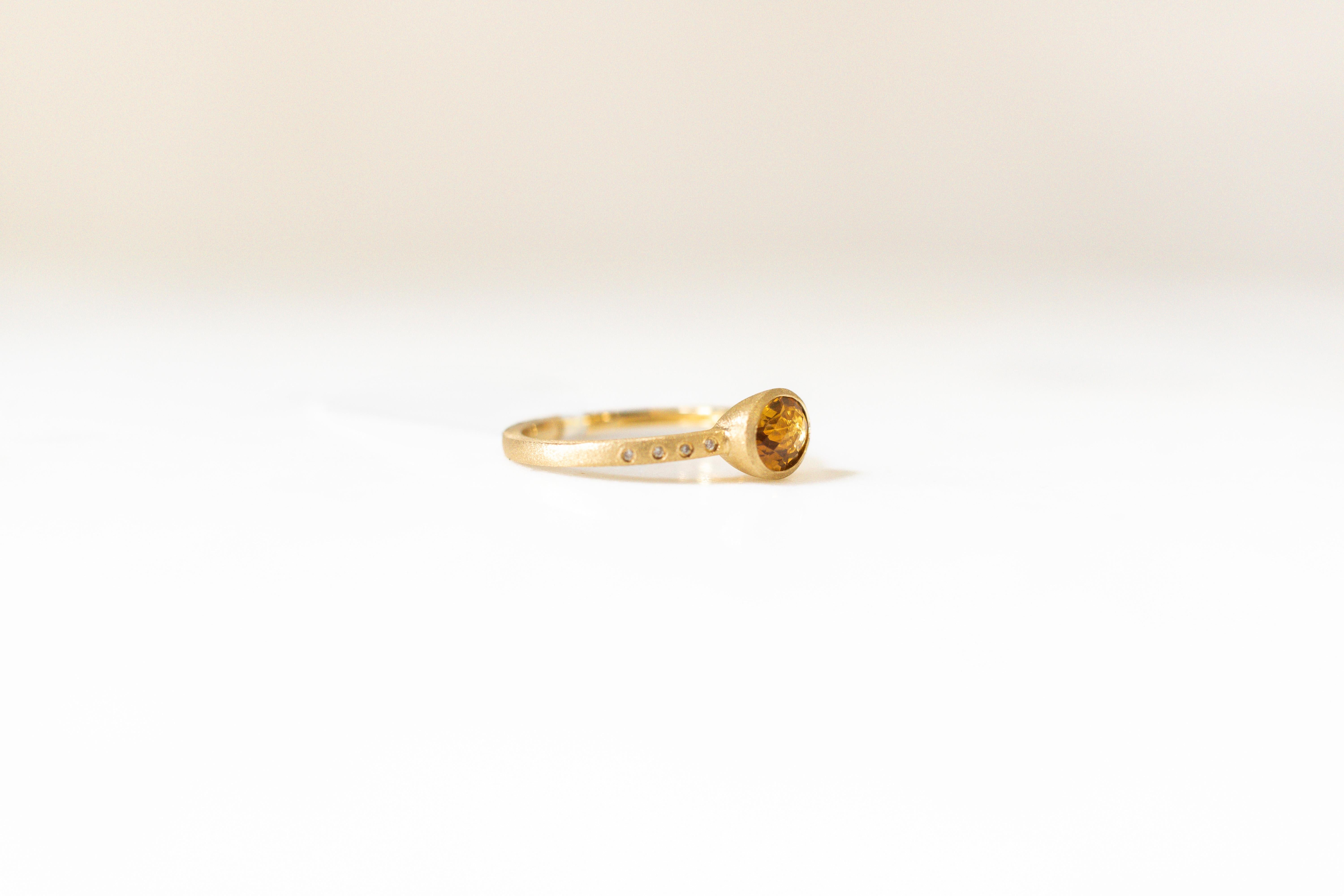 For Sale:  Oval Citrine Bezel Ring with Diamonds in 14K Yellow Gold 2