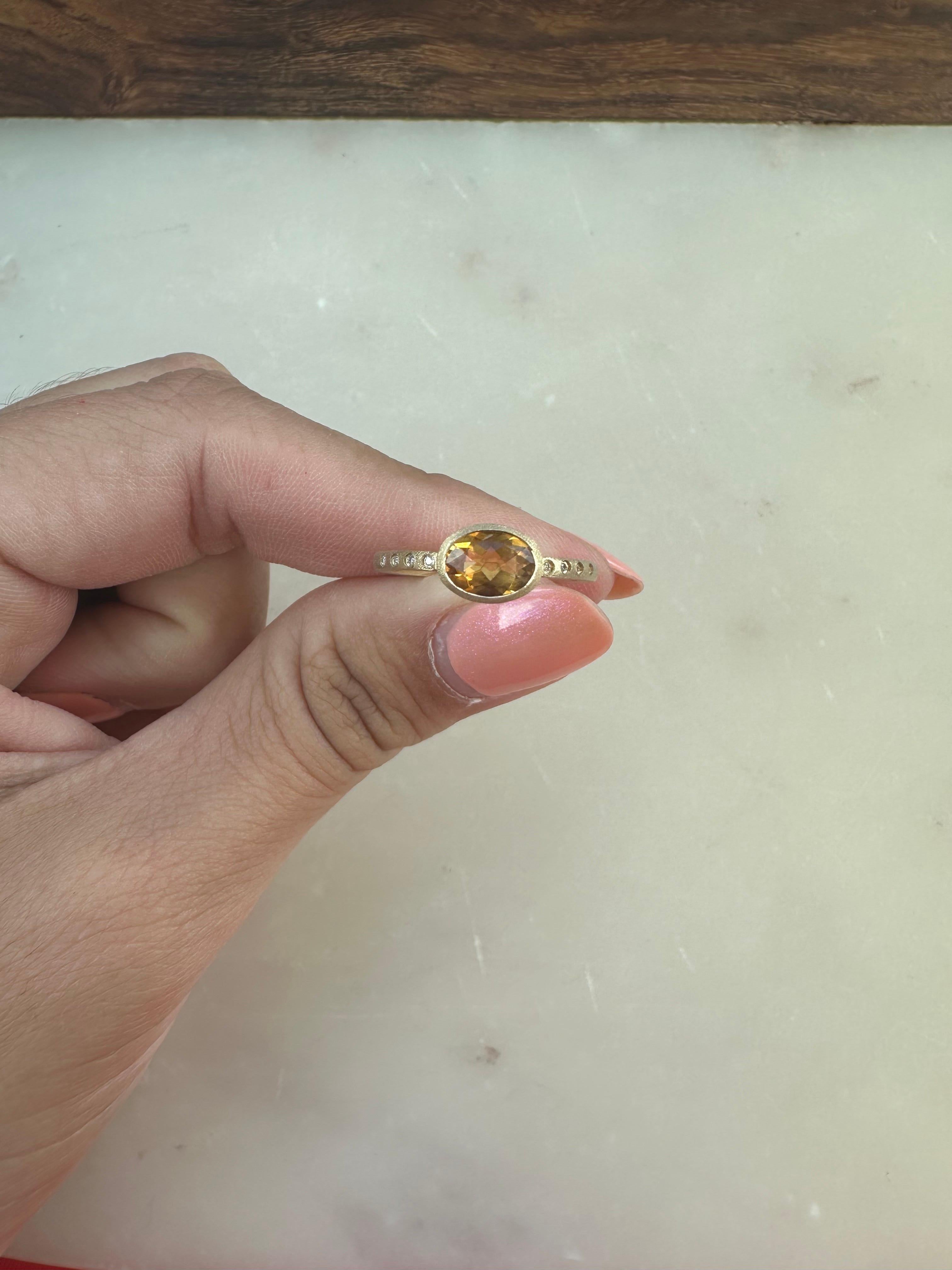 For Sale:  Oval Citrine Bezel Ring with Diamonds in 14K Yellow Gold 3