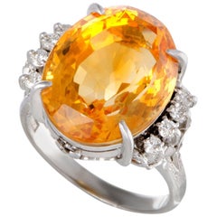 Oval Citrine Diamond Platinum Ring