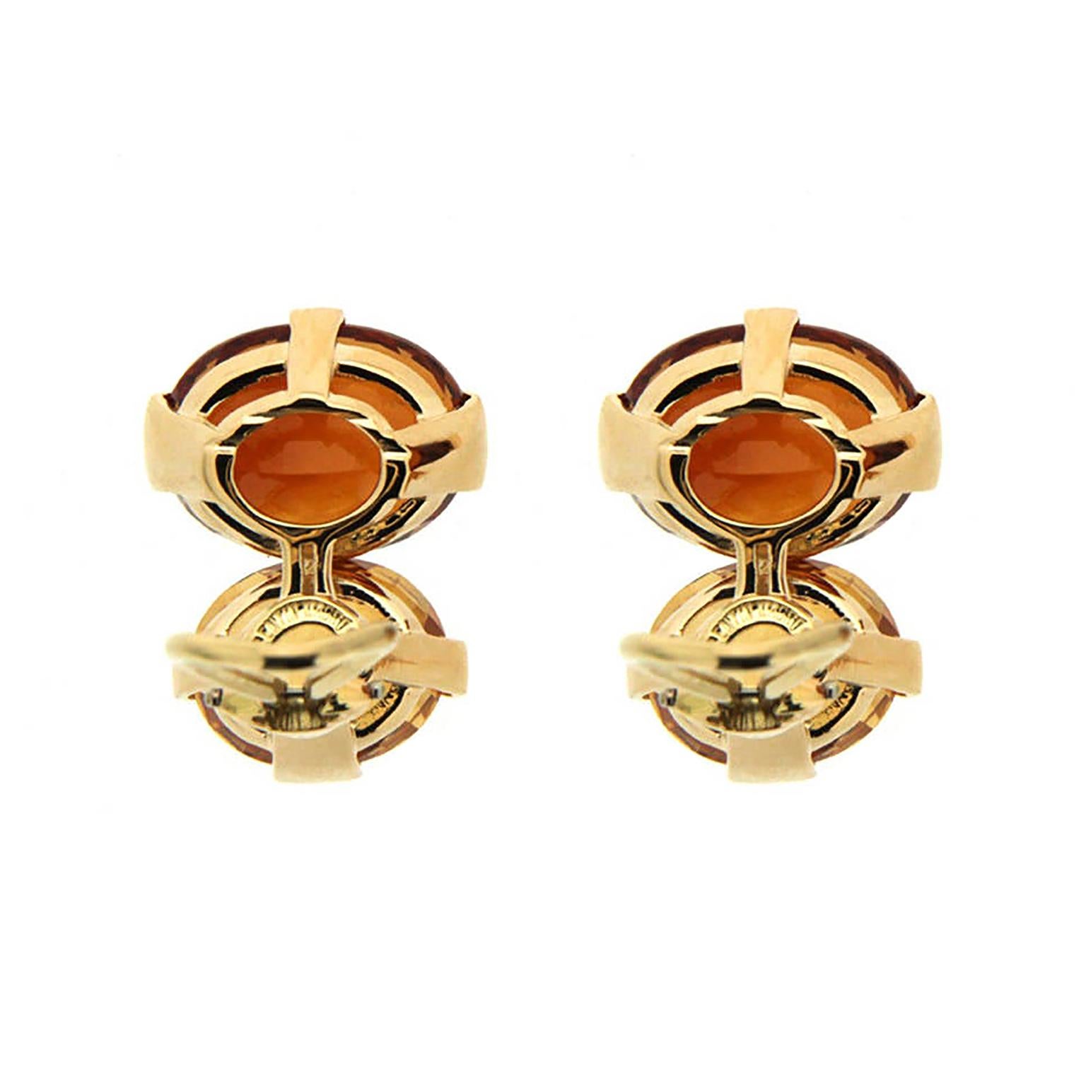 Oval Citrine Gold Clip Earrings In New Condition In New York, NY