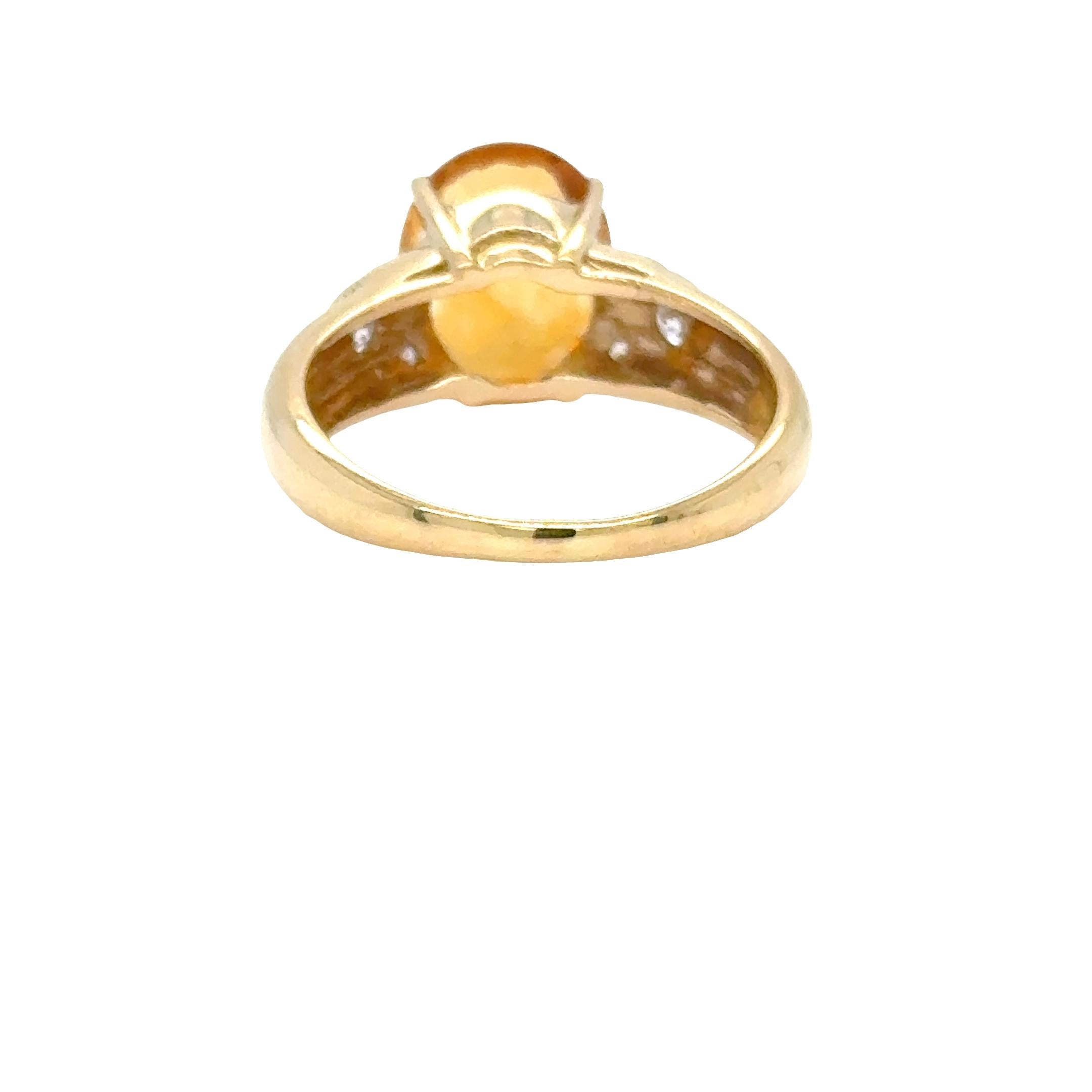 Bague citrine ovale avec diamants - 4ct Gemstone en or jaune 14k Excellent état - En vente à beverly hills, CA