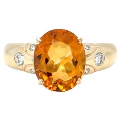 Bague citrine ovale avec diamants - 4ct Gemstone en or jaune 14k