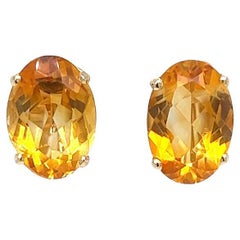 Oval Citrine Stud Earrings with Omega Clip Back