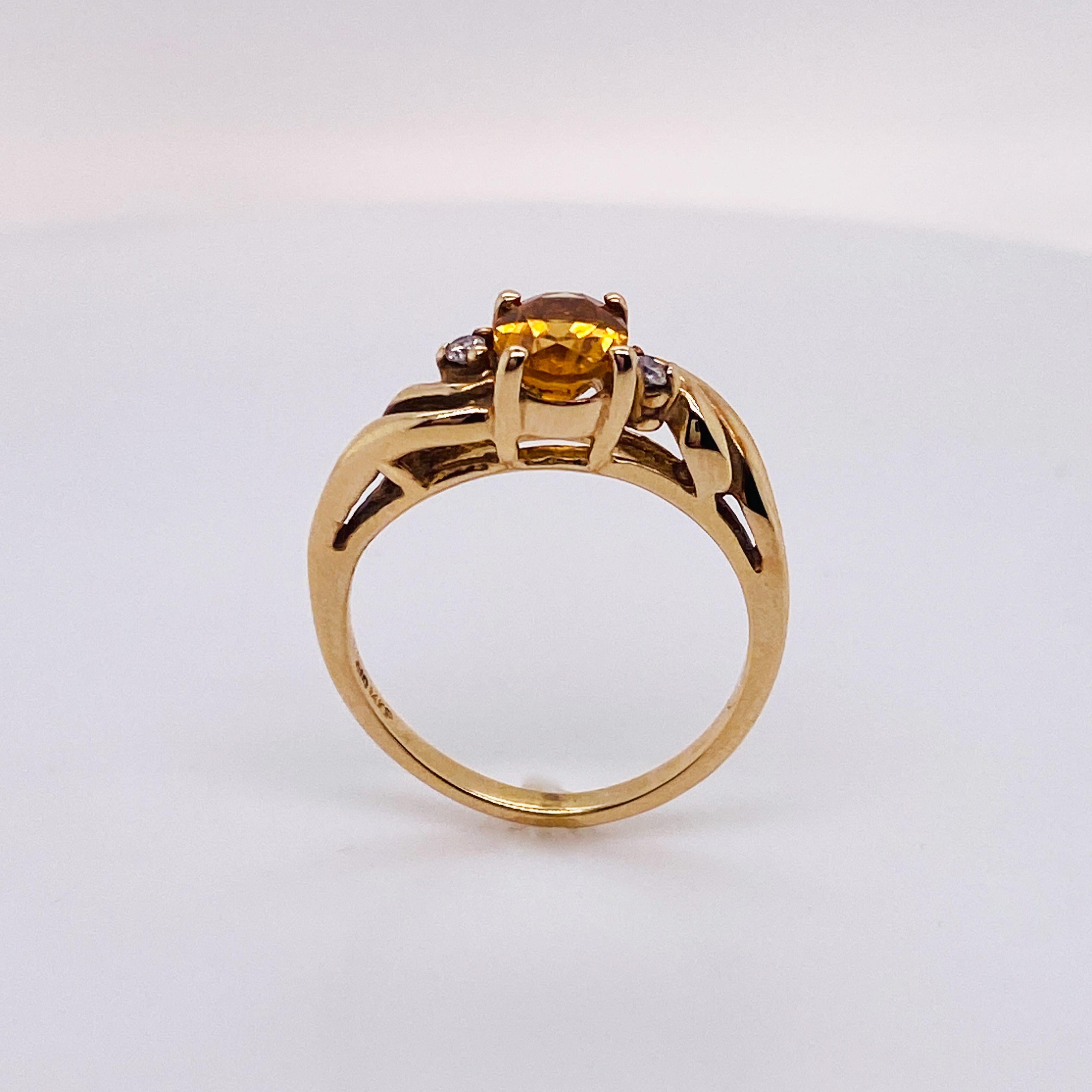 Modern Oval Citrine Swirl Birthstone Ring .72 Cts with Diamonds in 14k Yellow Gold LV For Sale