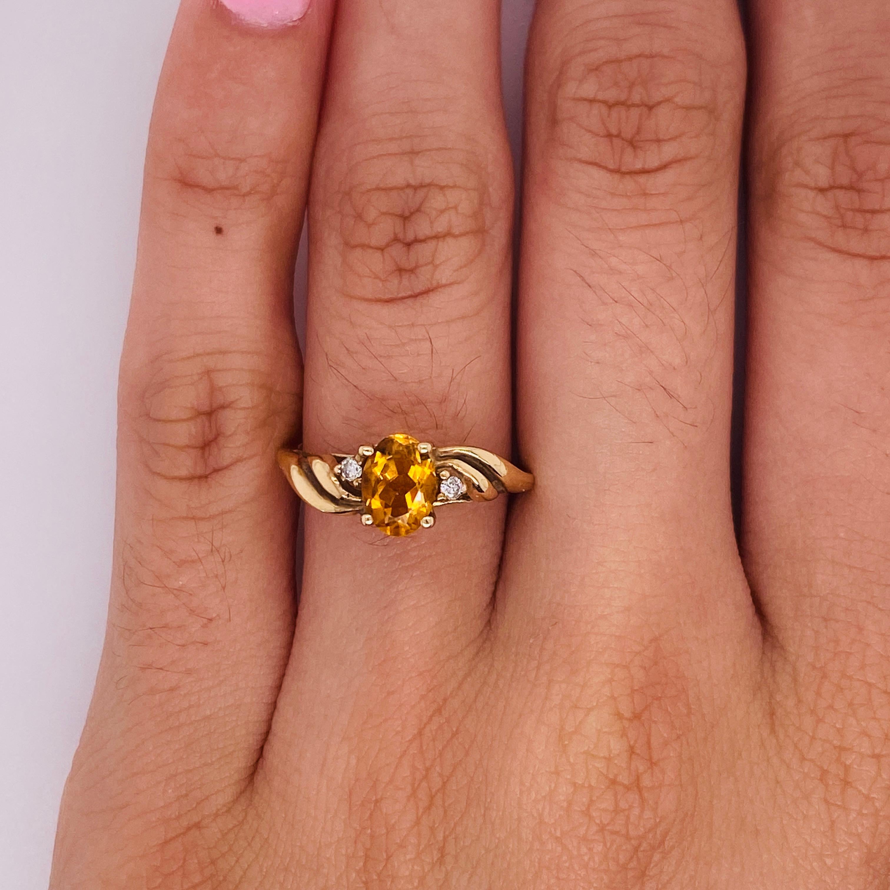 Oval Cut Oval Citrine Swirl Birthstone Ring .72 Cts with Diamonds in 14k Yellow Gold LV For Sale