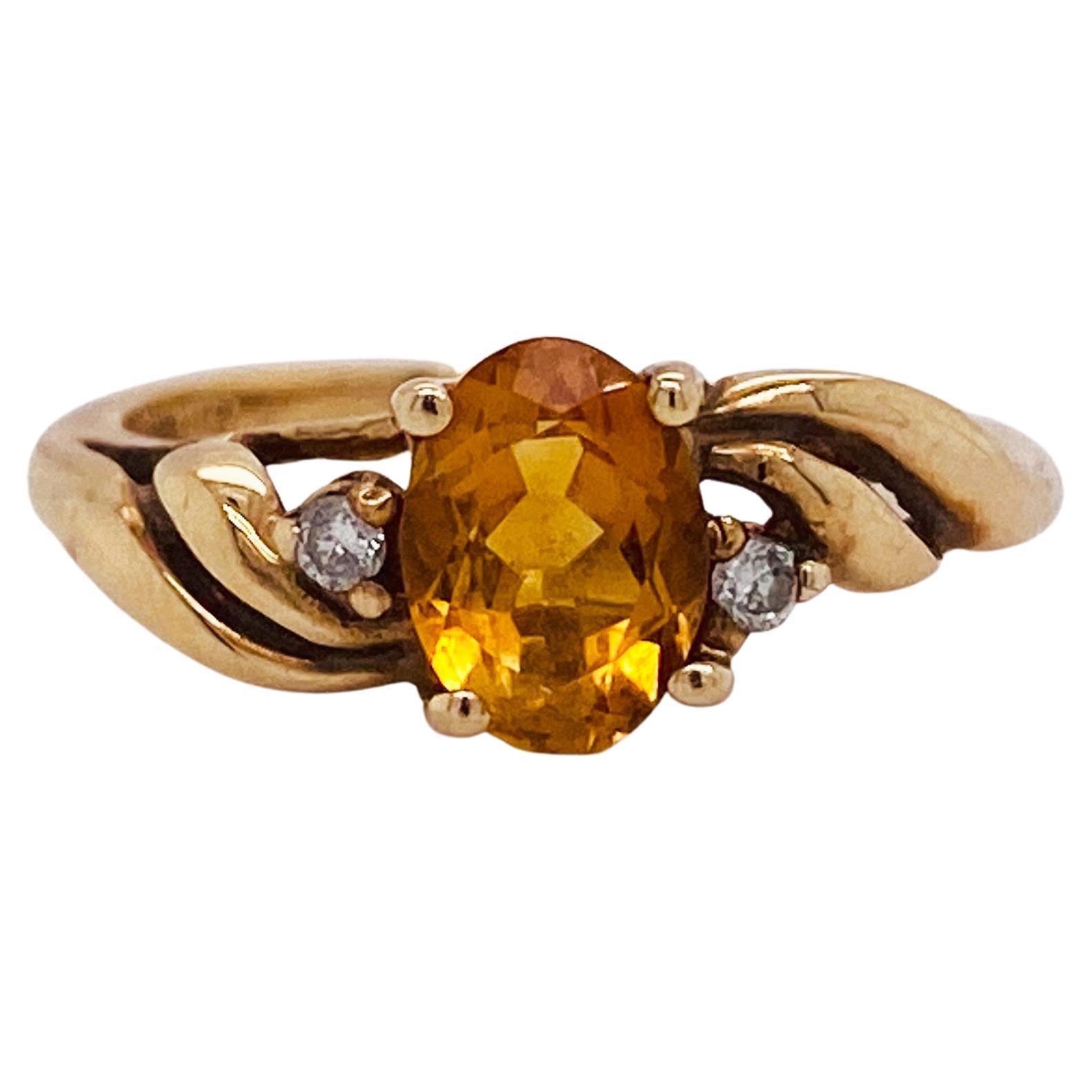 Oval Citrine Swirl Birthstone Ring .72 Cts with Diamonds in 14k Yellow Gold LV