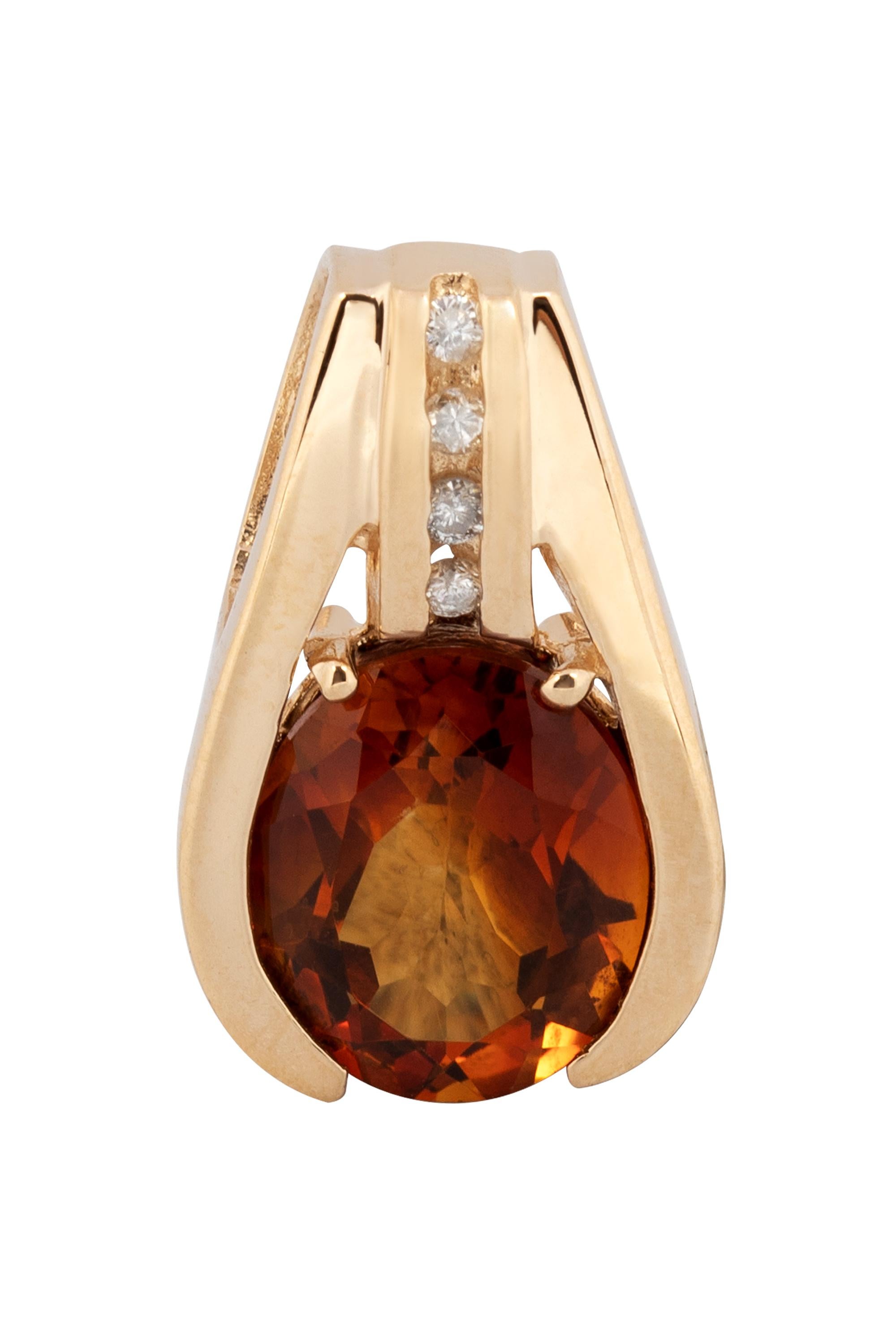 Oval Cut Oval Citrine with Diamond Pendant Enhancer 14k Yellow Gold For Sale