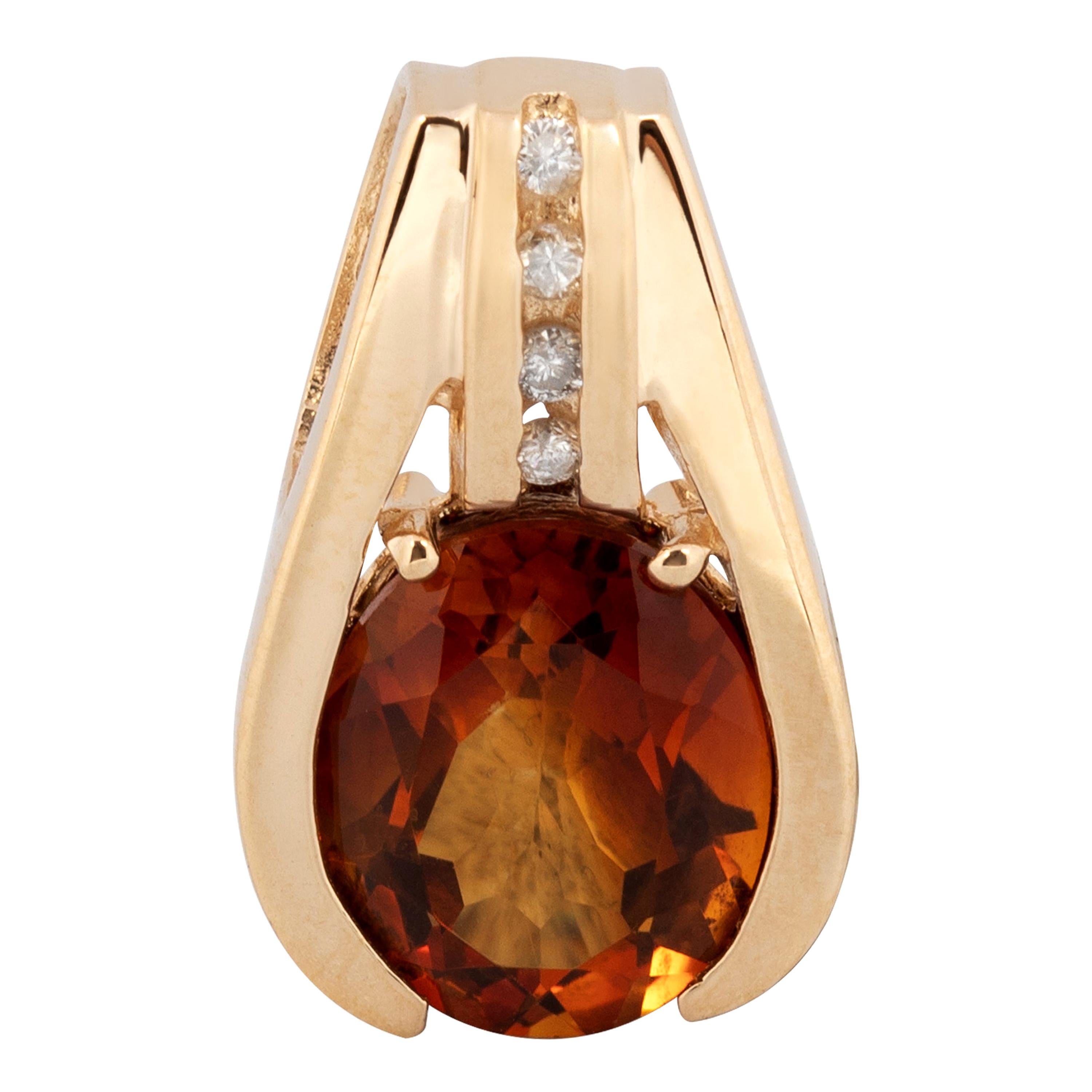 Oval Citrine with Diamond Pendant Enhancer 14k Yellow Gold For Sale