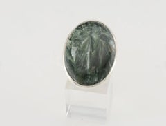 Oval clinochlore seraphinite silver ring
