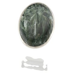 Oval clinochlore seraphinite silver ring