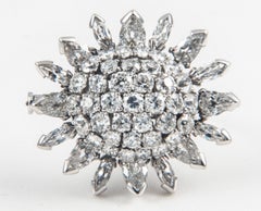 Vintage Platinum Brooch Marquise & Pear Shaped Diamonds, French circa 1960