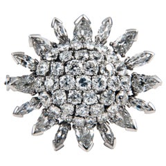 Vintage Platinum Brooch Marquise & Pear Shaped Diamonds, French circa 1960